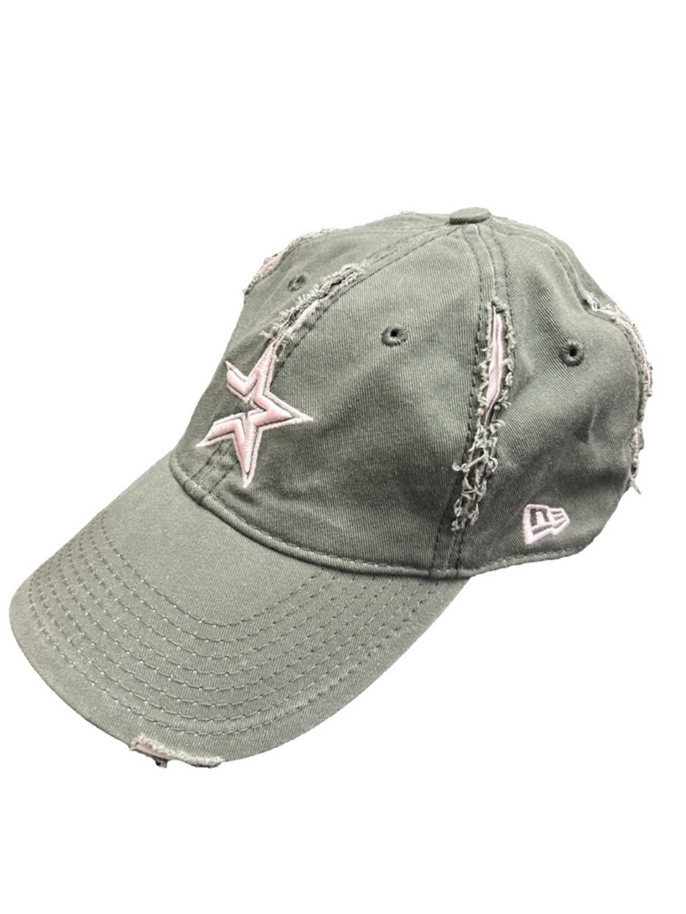 Vintage Houston Astros Distressed Army Green/Pink Baseball Cap Adjustable Back